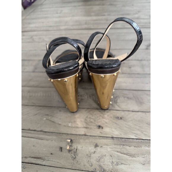 Jimmy Choo Black Croc Embossed Ultimate Wooden Ankle Strap Platform Heels 38.5 - Picture 7 of 12
